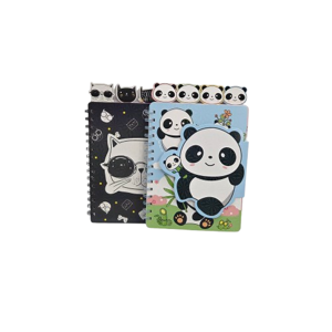 Caiet A5 cu Spirală pentru Copii, Copertă 3D Pisici și Panda, File Dictando, Carnet pentru Școală și Notițe