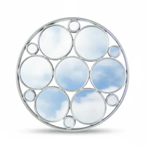 Oglindă decorativă rotundă cu design geometric din plastic și sticlă, pentru interior, diametru 69 cm