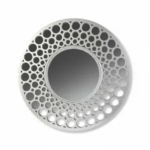 Oglindă decorativă rotundă cu design circular din plastic și sticlă, pentru interior, diametru 63 cm