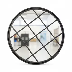 Oglindă decorativă rotundă cu ramă geometrică, din plastic și sticlă, pentru interior, diametru 50 cm