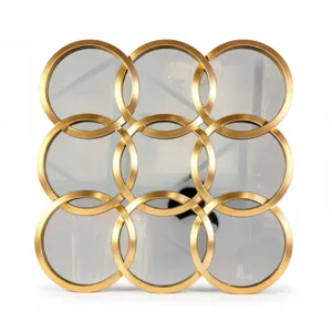 Oglindă decorativă de perete cu design geometric circular, ramă aurie, diametru 58 cm