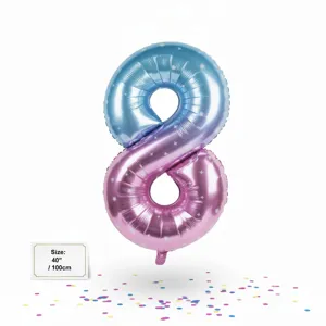 Balon Folie Cifra 8, 100 cm, Model Degrade Albastru-Roz cu Stele, pentru Aniversări și Petreceri