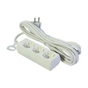 Prelungitor electric triplu 5 metri 3 prize Schuko cu împământare 16A 250V 3680W cablu 1.5mm alb