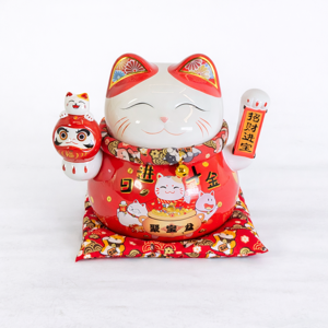 Figurină decorativă Lucky Cat cu iluminare, cablu inclus și suport textil, design multicolor, decor interior