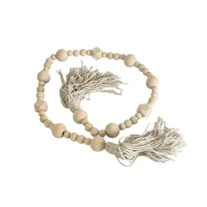 Margele Decorative din Lemn cu Ciucuri, Stil Natural pentru Decor Interior