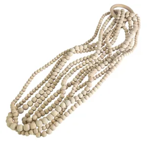 Mărgele Decorative Lemn cu Inel, Lungime 55 cm, Naturale pentru Decor Casă
