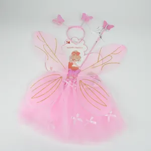 Costum Zână pentru Copii – Rochiță Roz cu Aripi, Baghetă și Accesorii Incluse