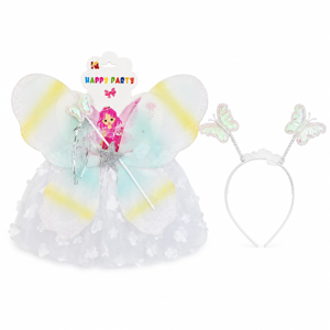 Set Accesorii Party Zână pentru Copii, Aripi, Baghetă Magică și Cordeluță cu Fluturi, Multicolor