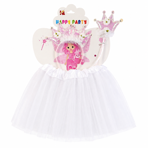 Set Accesorii Tematice Petrecere Prințesă, 3 Piese, Fustiță Tulle Albă, Coroniță Decorativă și Baghetă Magică, Costum Carnaval și Serbări pentru Copii