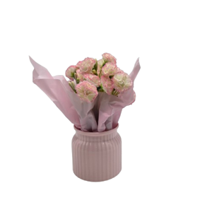 Ghiveci Decorativ cu Trandafiri Pitici Artificiali, 9,5 x 20 cm, Flori Roz cu Ambalaj Decorativ și Fundă, Aranjament Floral Elegant pentru Casă, Birou și Evenimente