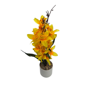Ghiveci Ceramic cu Orhidee Artificială, 10 x 47 cm, Flori Decorative Galbene, Aranjament Floral Elegant pentru Casă, Birou și Decor Interior