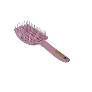 Perie Ventilată Curbată pentru Păr – Design Ergonomic, Mâner Antiderapant Roz, Ideală pentru Uscare Rapidă și Descurcare Ușoară