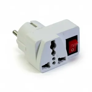 Adaptor priză universal cu întrerupător, adaptor stecher priză EU, priză multiplă compactă cu buton ON OFF, alb
