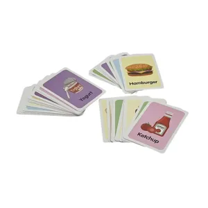 Set 36 Cartonașe Educative – Alimente în Limba Engleză, Cartonașe Groase cu Ilustrații Realiste, Ideal pentru Învățare Vizuală și Jocuri Didactice