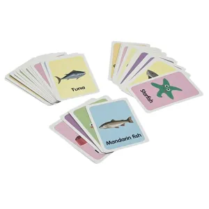 Set 36 Cartonașe Educative – Viețuitoare Acvatice în Limba Engleză, Ilustrații Colorate și Termeni de Bază, Cartonașe Groase pentru Învățare Vizuală și Jocuri Educaționale