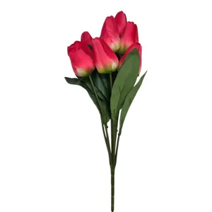 Buchet de Lalele Artificiale Decorative, Roșii cu Frunze Verzi, pentru Vază și Aranjamente Florale