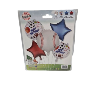 Set 5 Baloane Decorative din Folie Metalizată, Model Sport cu Minge de Baseball, Stele și Happy Birthday, Multicolor, pentru Aniversări și Petreceri Tematice