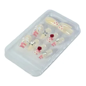 Set 12 Perechi Unghii False Tip Nail Tips cu Decor 3D, Disponibil in Mai Multe Culori, Reutilizabile, Aplicare Rapida