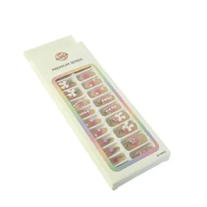 Unghii False Premium Set 24 Bucati, Modele Florale cu Fundal Nude si Aplicatii Decorative