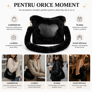 Geantă Plush pentru Copii, Geantă Pufoasă de Umăr, Accesoriu Fashion pentru Fete, Disponibilă în Mai Multe Modele
