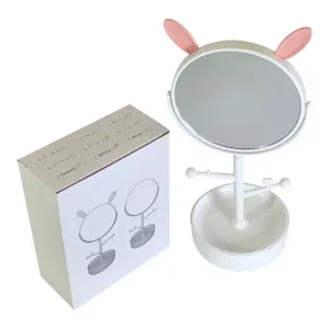 Oglindă de masă 15.5x34 cm cu suport și design urechi iepuraș, oglindă cosmetică pentru machiaj
