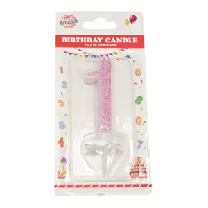 Lumânare Aniversară cu Gliter Roz Cifră 1, 6.8 cm – Lumânare Decorativă pentru Tort, Petreceri și Aniversări