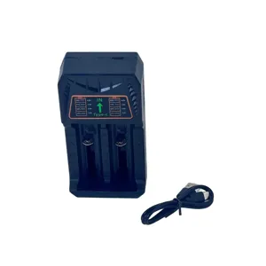 Încărcător Acumulatori Li-ion USB-C, Compatibil 18650 26650 14500 18500 16340, 2 Sloturi, Output 4.2V 2000mA, Indicator LED, Negru