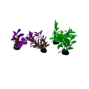 Plante Decorative Artificiale pentru Acvariu – Set 2 Bucăți, Verde și Mov, cu Bază de Fixare