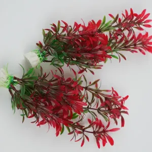 Planta artificiala pentru acvariu 20 cm, roz cu verde, decor colorat si realist, sigura pentru pesti