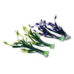 Plante Decorative Artificiale pentru Acvariu – Set 2 Bucăți, Verde-Galben și Albastru, Bază de Fixare