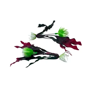 Set 2 Plante Artificiale cu Flori pentru Acvariu – Decor Acvatic din Plastic cu Bază Stabilă, Disponibil în Verde și Roșu