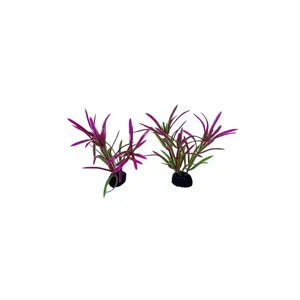 Plante Decorative Artificiale pentru Acvariu – Set 2 Bucăți, Mov-Roz cu Verde, Bază de Fixare