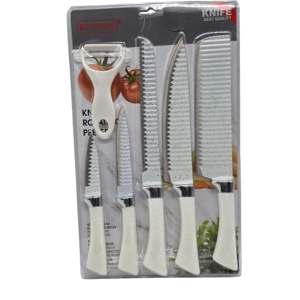 Set 5 Cuțite de Bucătărie și Curățător de Legume, 6 Piese, Lame din Oțel Inoxidabil și Mânere Ergonomice, Ideal pentru Tăierea și Prepararea Alimentelor