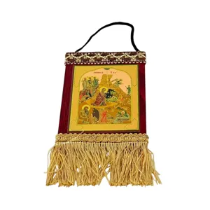 Tablou decorativ tip pandantiv cu tematică religioasă, ramă decorativă, franjuri textile, cod