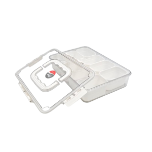 Cutie de Depozitare Compartimentată cu Mâner și Capac Transparent, Organizator Multifuncțional pentru Accesorii și Obiecte Mici