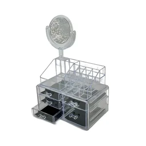 Organizator Machiaj Transparent cu Sertare și Oglindă – Compartimentare Eficientă, Design Elegant
