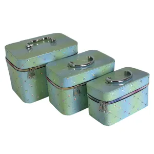 Set 3 cutii pentru cosmetice tip organizator, dimensiuni diferite, închidere cu fermoar, mâner transport