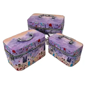 Set 3 Truse Cosmetice Rigide cu Model Paris – Diverse Dimensiuni, Disponibil în Mai Multe Culori