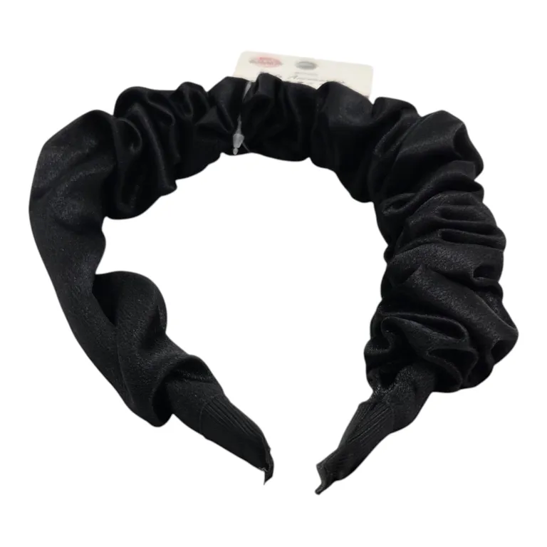 Bentiță de Păr Lată, Model Încrețit, Material Satinat, Negru