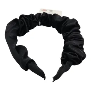 Bentiță de Păr Lată, Model Încrețit, Material Satinat, Negru