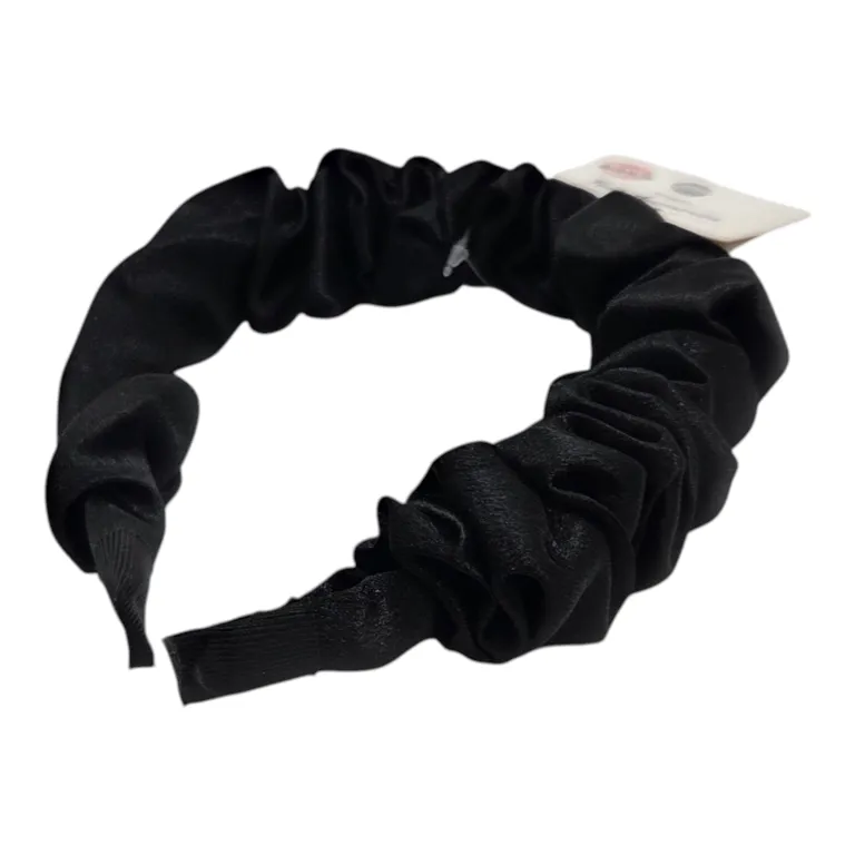 Bentiță de Păr Lată, Model Încrețit, Material Satinat, Negru