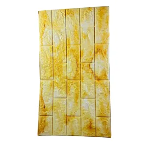 Autocolant decorativ perete tip cărămidă din spumă, 70 x 77 cm, autoadeziv, culoare galben marmorat