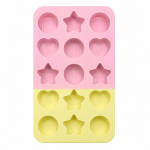 Formă din Silicon pentru Ciocolată, Jeleuri, Bomboane și Cuburi de Gheață, 19.6 x 10.2 x 1.5 cm, Modele Inimă, Stea și Rotund, Reutilizabilă