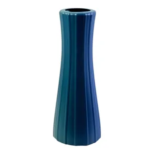 Vază decorativă din plastic albastră model striat 22 cm x 8.5 cm pentru flori și aranjamente