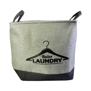 Coș rufe textil pliabil cu mânere, poliester, 35 x 25 x 37 cm, organizator rufe și depozitare haine, model LAUNDRY, culoare gri
