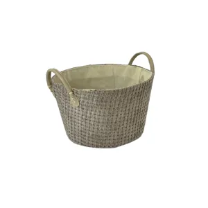 Cos Depozitare Textil Rotund cu Manere – 27×21 cm, Gri inchis, Ideal pentru Organizare Moderna
