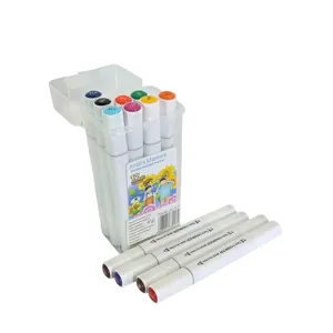 Set 12 Markere Colorate cu Două Capete, Artist’s Markers, Culori Diverse, Husă Transparentă de Depozitare, pentru Desen, Schițe și Caligrafie