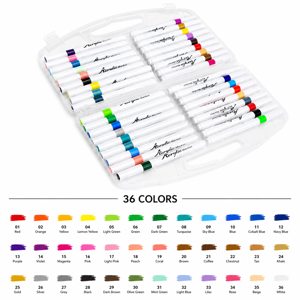 Set 36 markere acrilice colorate pentru desen și pictură, carioci cu uscare rapidă în cutie de depozitare transparentă