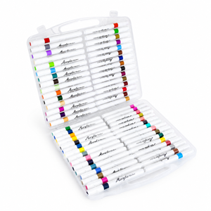 Set 60 markere acrilice colorate pentru desen, pictură și hobby creativ, carioci cu uscare rapidă în cutie de depozitare transparentă