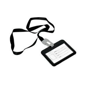 Suport ecuson negru cu șnur – 5.4x8.6 cm, ideal pentru legitimații și carduri